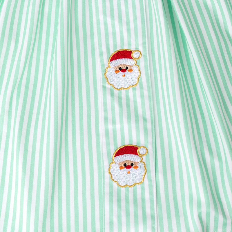 Christmas Kids Smocked Outfit Set – Santa Embroidery Green Sibling Collection