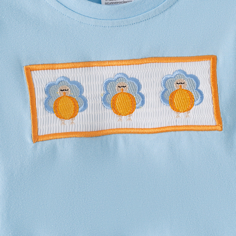 Thanksgiving Boys Smocked Outfit Set – Turkey Embroidery Sibling Collection
