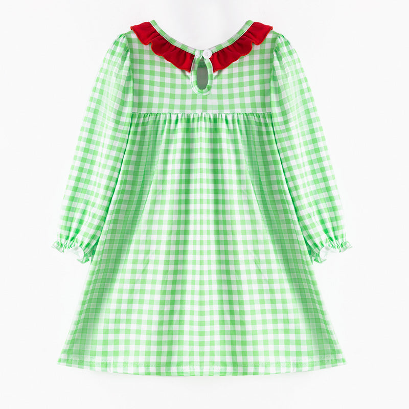 Girls Christmas Sibling Matching Outfits – Gteen Stripes Tree Embroidery Collection