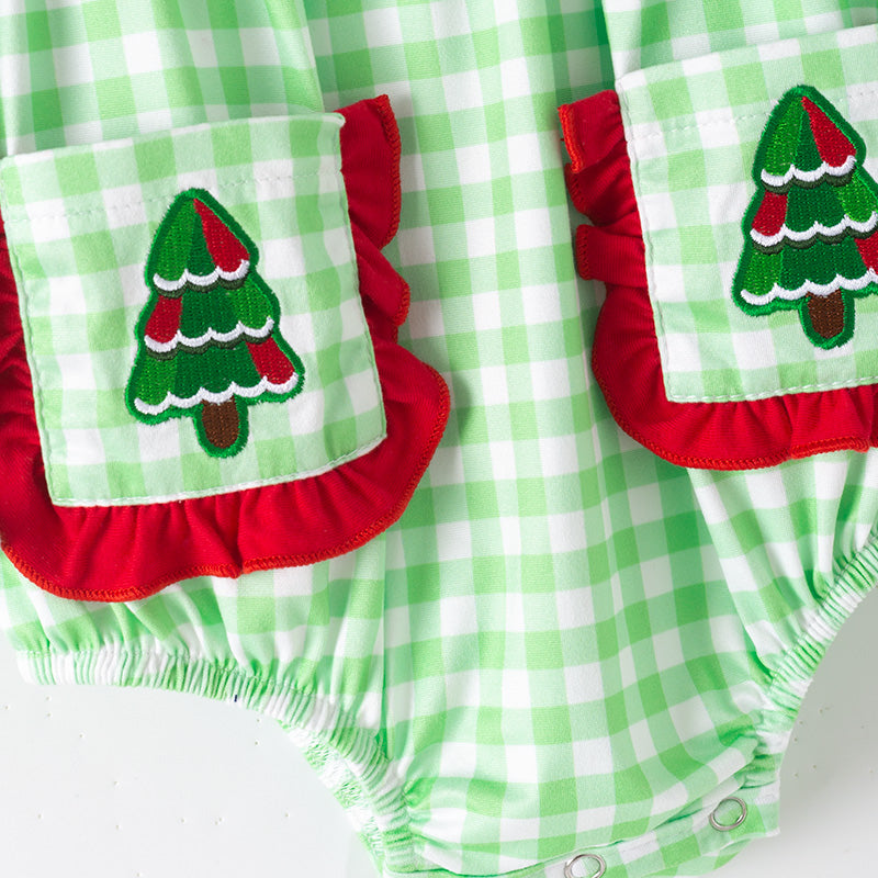 Girls Christmas Sibling Matching Outfits – Gteen Stripes Tree Embroidery Collection