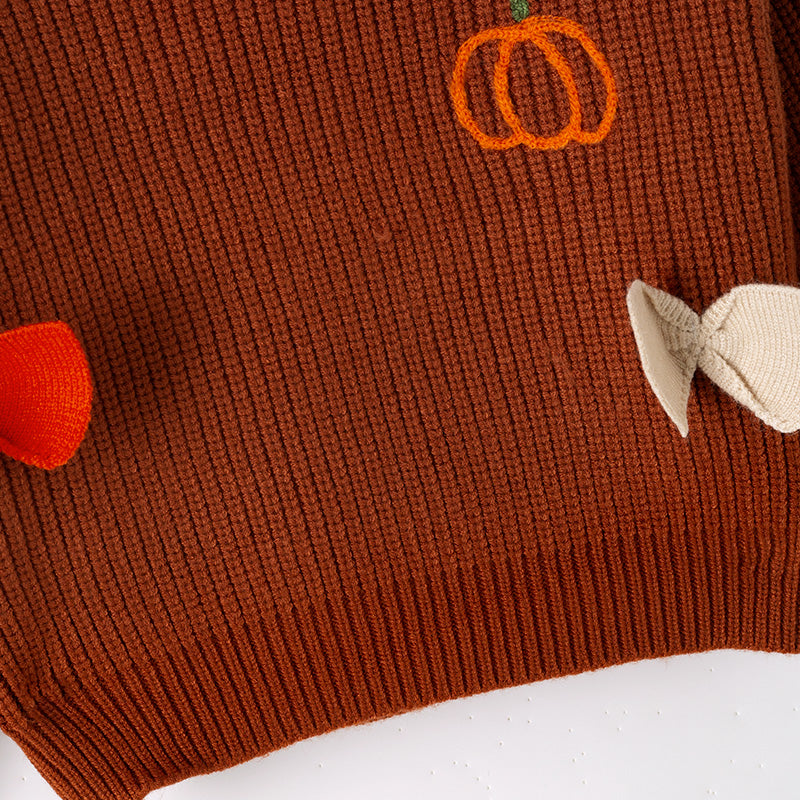 Brown Pumpkin Sweater with Bow Embroidery – Fall Must-Have