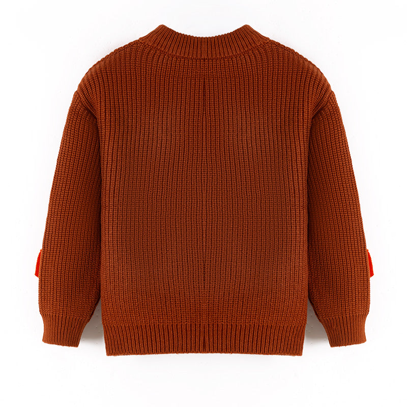 Brown Pumpkin Sweater with Bow Embroidery – Fall Must-Have