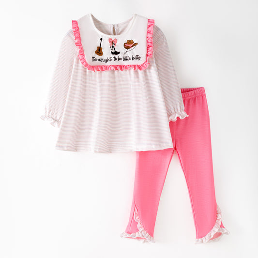 Kids Western Embroidered Outfit Set – Guitar, Boots & Cowboy Hat Design