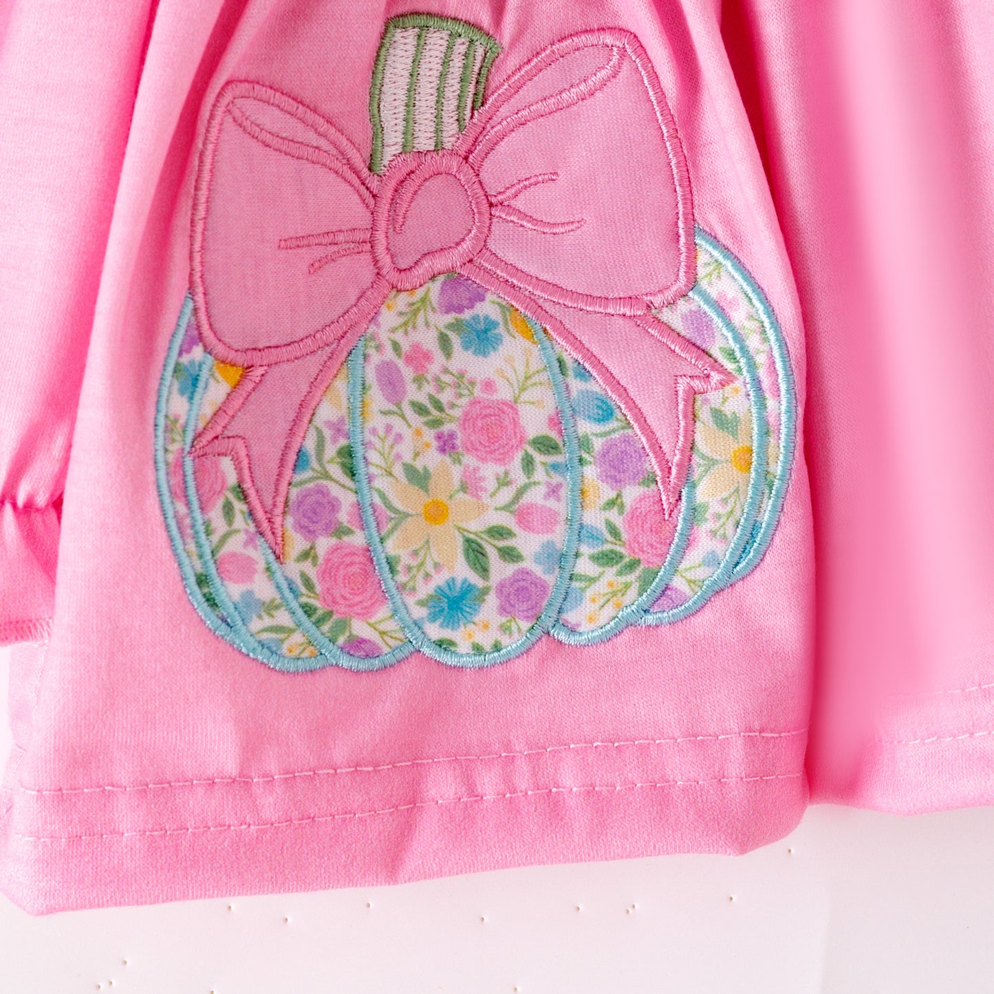 Girls Fall Halloween Pink Floral Pumpkin Embroidery Sibling Outfits