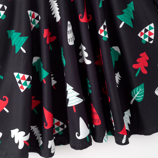 Girls Christmas Red Green Christmas Tree Long Sleeves Dress