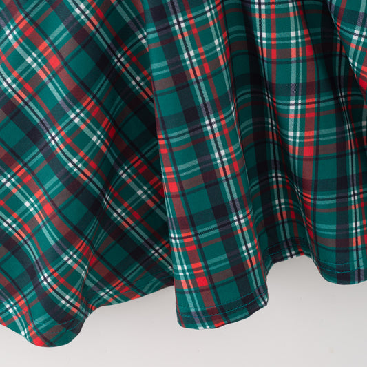 Girls Christmas Red Green Plaid Long Sleeves Twirl Dress