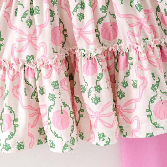 Girls Fall Pink Floral Print Ruffled Pink Pant Set