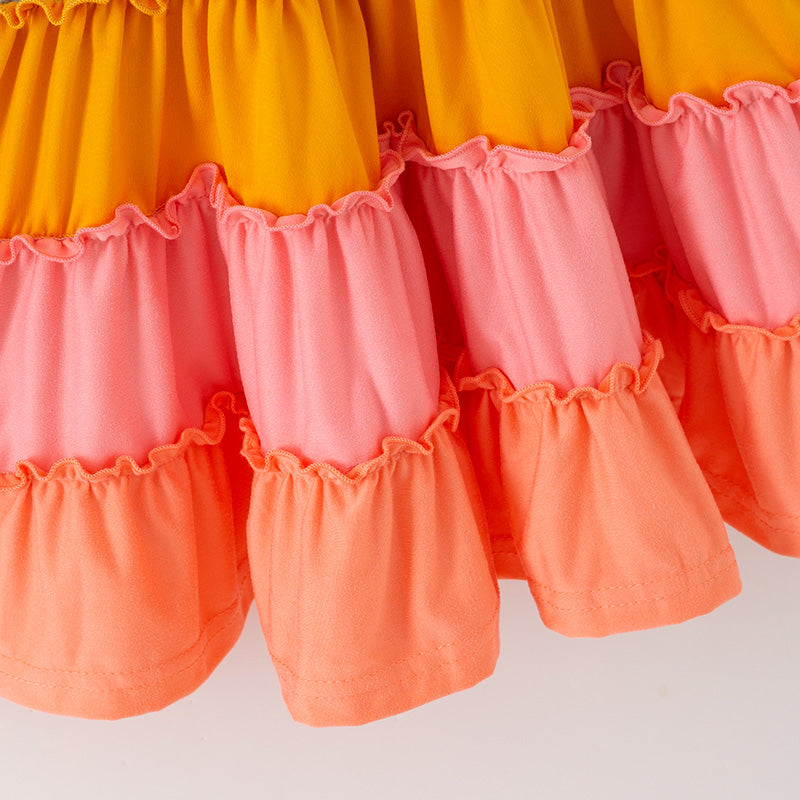 Mommy&Me Fall Autumn Orange Pink Green Smocked Maxi Dress