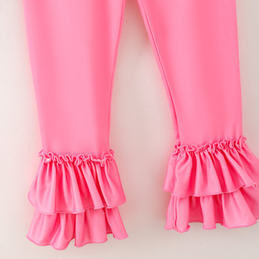 Girls Christmas Pink Snowman Ruffled Long Sleeves Pant Set