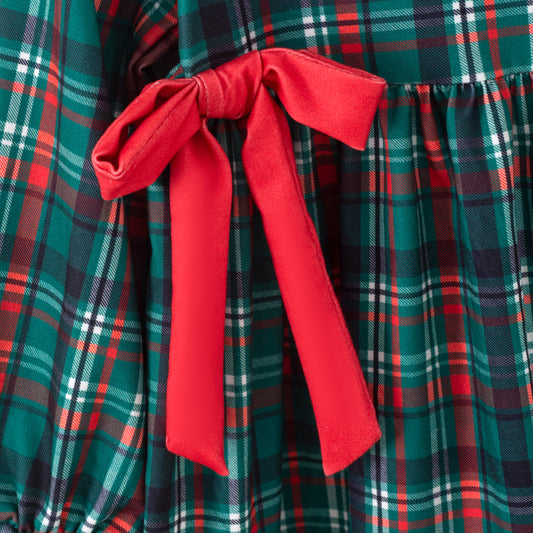 Girls Christmas Green Red Bow Plaid Bell Pant Set