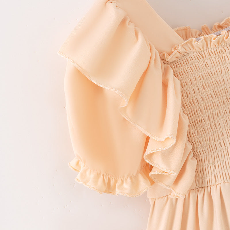 Mommy&Me Fall Autumn Pink Yellow Begie Smocked Maxi Dress