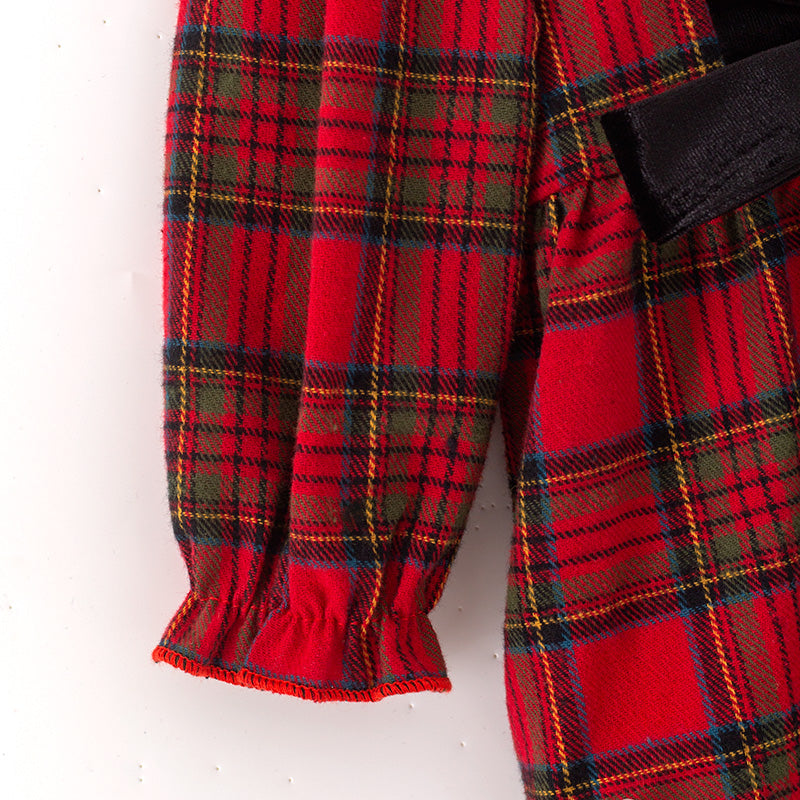 Christmas Baby Outfit – Plaid Dress & Velvet Bloomers | In Stock