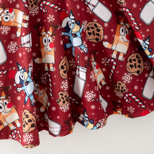 Kids Fall Christmas Bluey Cartoon Dress Pajamas Set