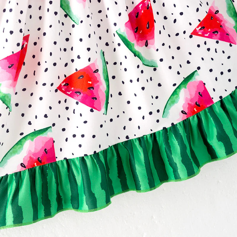 Girls Summer Red Green Watermelon Twirl Dress