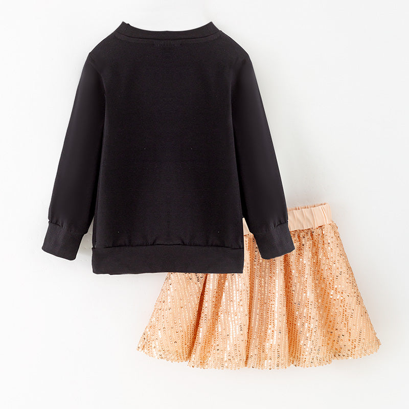 Sequin Skirt Outfit – Gingerbread Man Embroidered Christmas Set