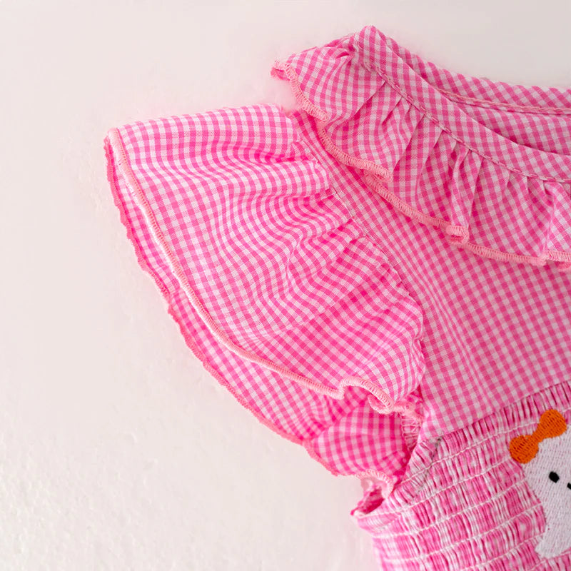 Girls Halloween Pink Ghost Smocked Embroidery Dress