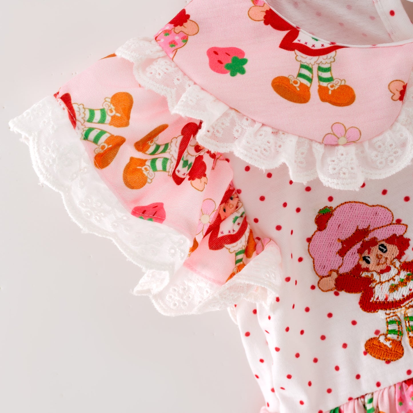 Girls Sister Summer Strawberry Pink Lace Embroidery Dress & Bubble