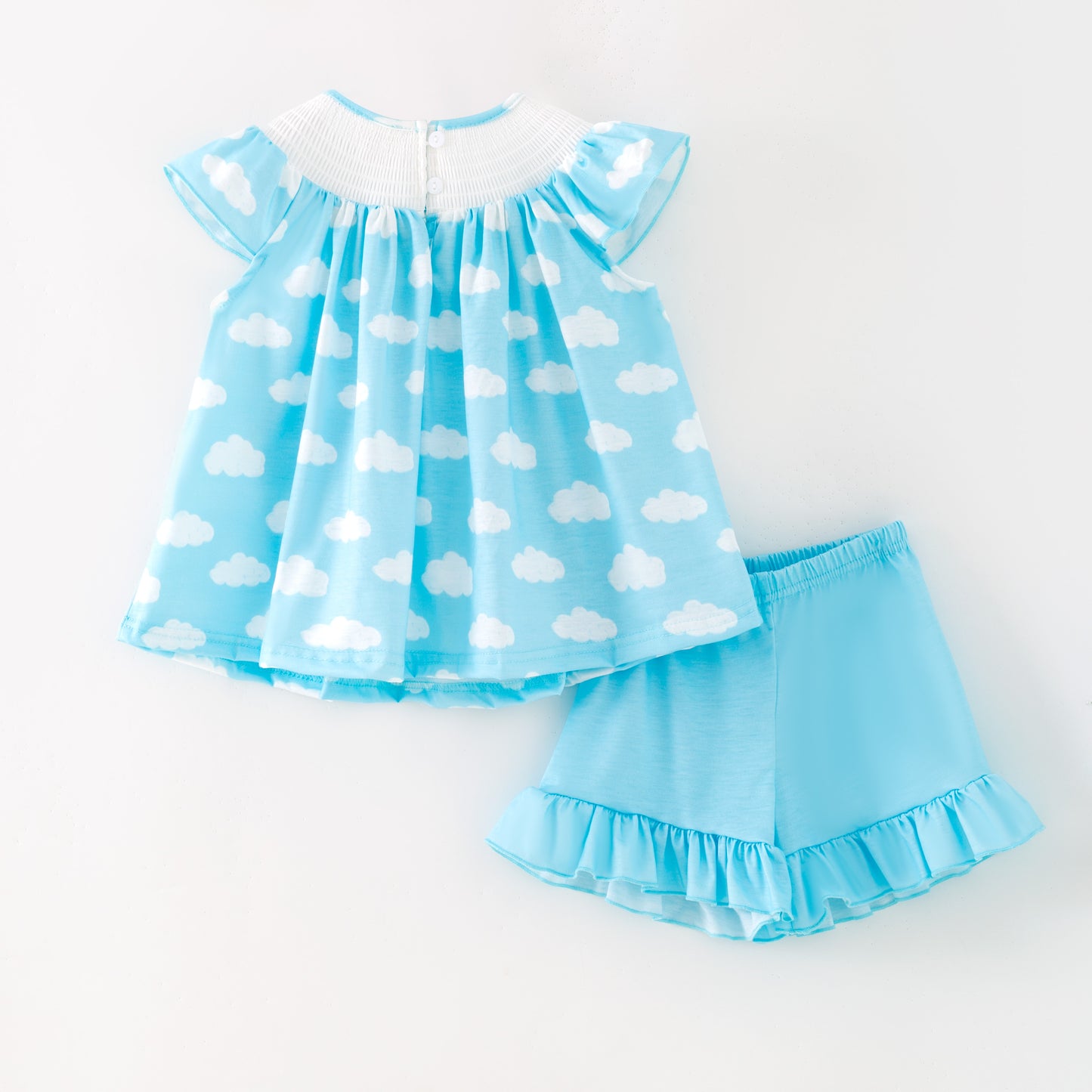 Kids Blue Cloud Cartoon Embroidery Smocked Sibling Clothes Collection