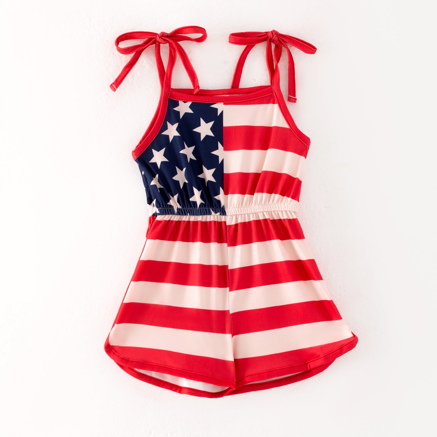 Girls 4th Of July Red Stripes Navy Star Jumpsuit
