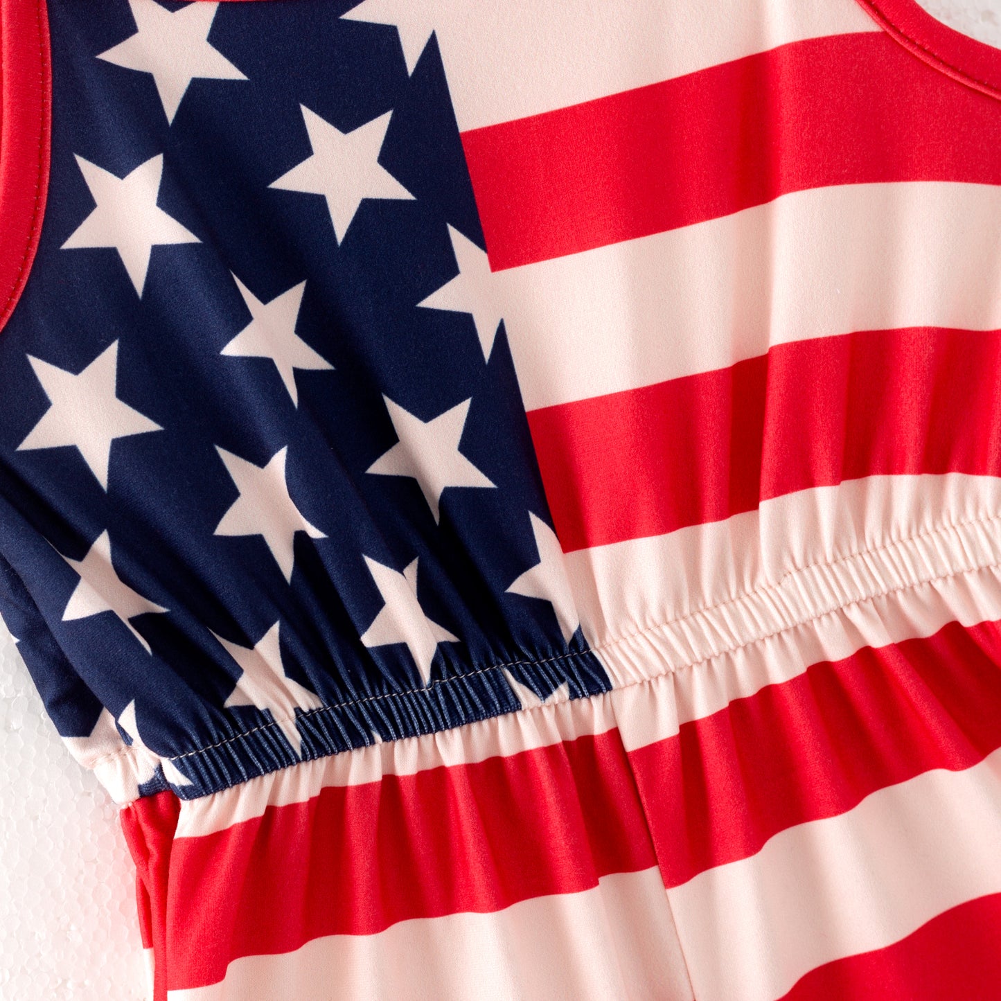 Girls 4th Of July Red Stripes Navy Star Jumpsuit