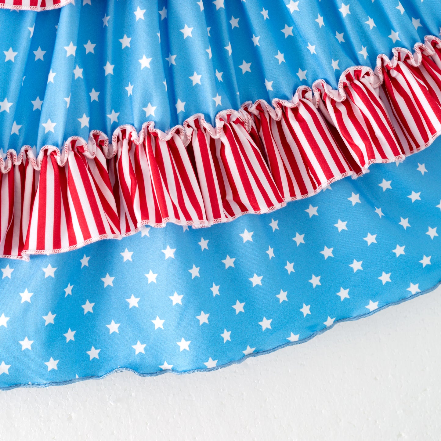 Girls 4th Of July Blue Dot Red Stripes Patchwork Dress