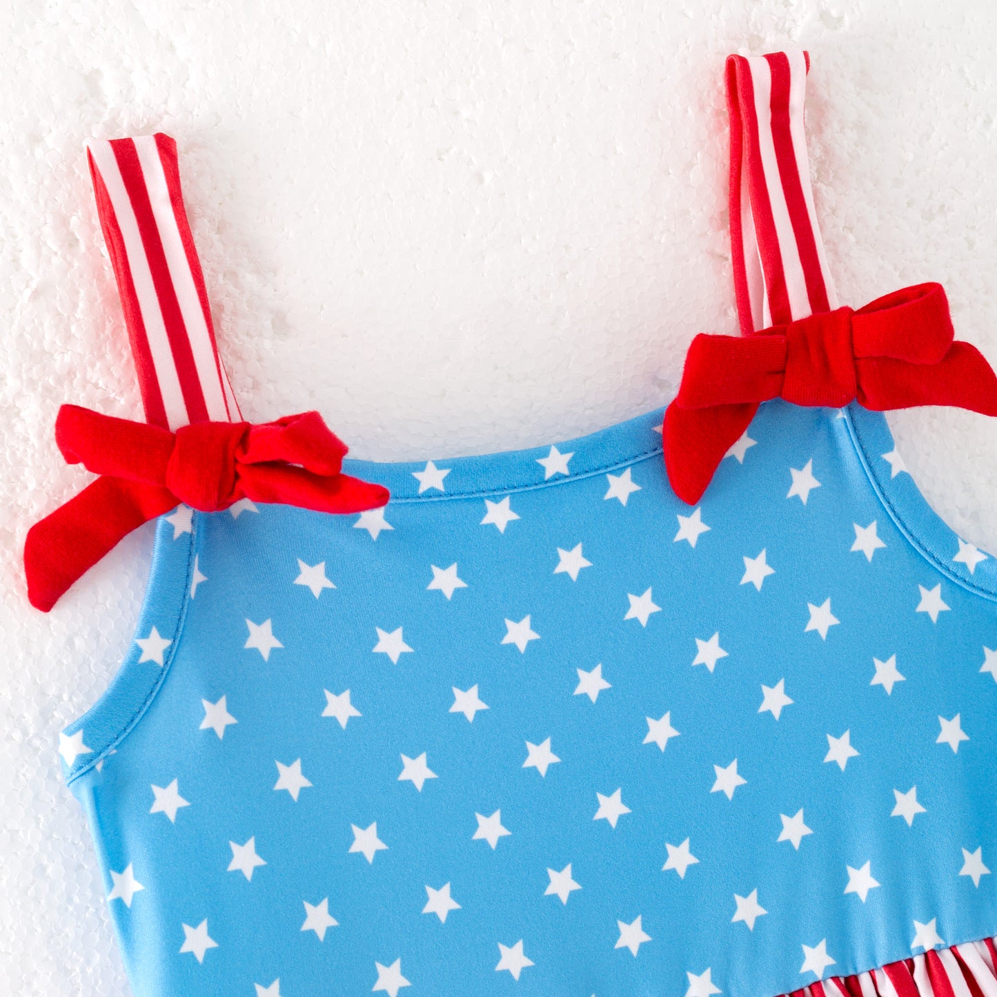 Girls 4th Of July Blue Dot Red Stripes Patchwork Dress