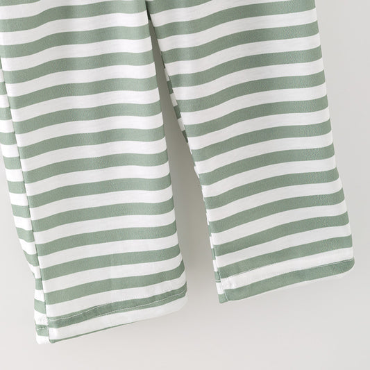 Boys Halloween Pumpkin Embroidery Smocked Stripes Pant Set