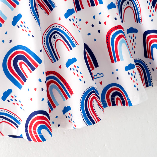 Girls 4th Of July Red Top Rainbow Independence Print Dress