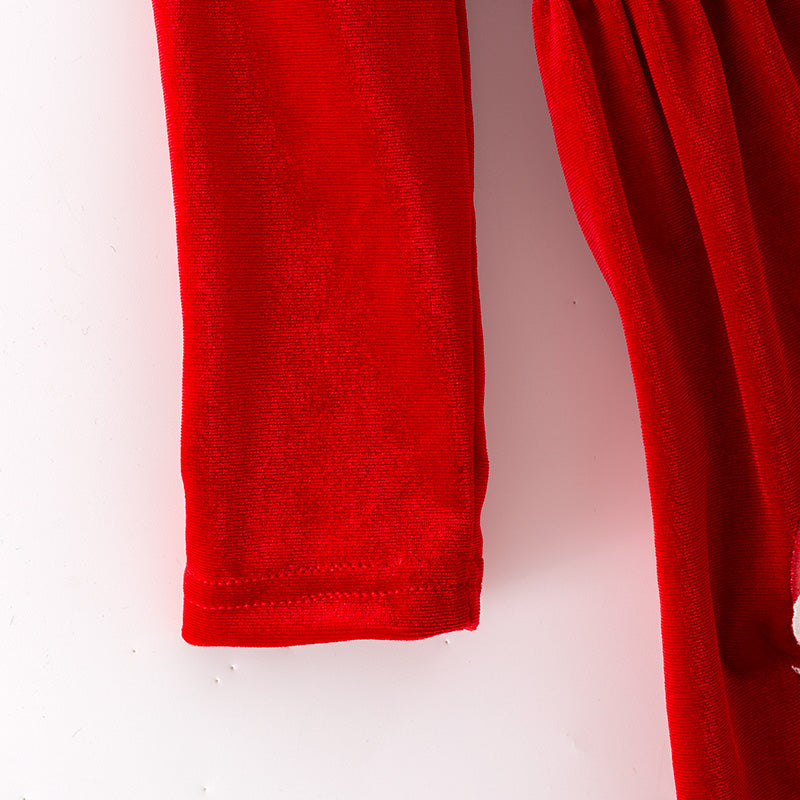 Christmas Velvet Dress with Santa, Tree & Reindeer Embroidery