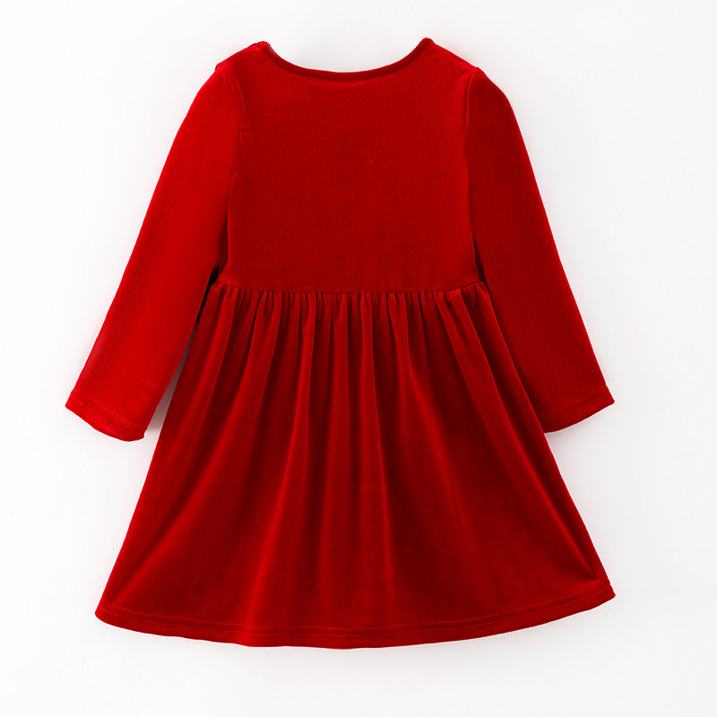 Christmas Velvet Dress with Santa, Tree & Reindeer Embroidery