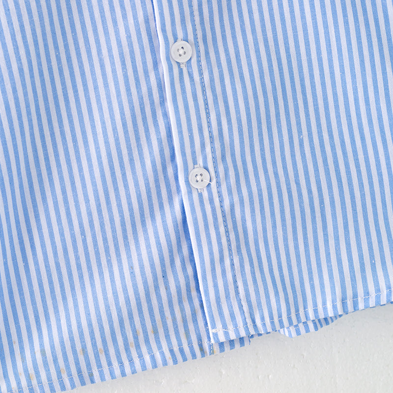 Boys July 4th Blue Stripes Flag Embroidered Shirt