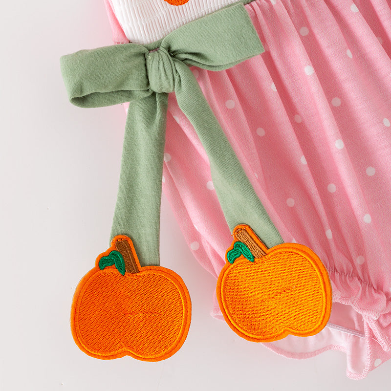 Baby Girls Halloween Fall Pumpkin Embroidery Smock Pink Bubbles