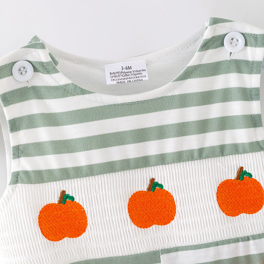 Baby Boys Halloween Stripes Pumpkin Embroidery Smock Romper