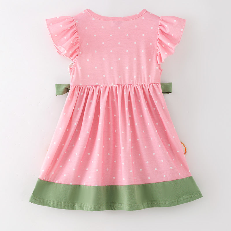 Girls Halloween Fall Pumpkin Embroidery Smock Pink Dress