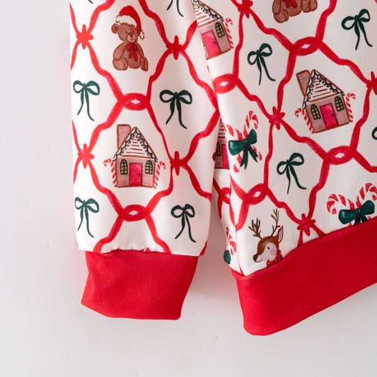 Girls Christmas Santa Tree Bow Long Sleeves Pant Set