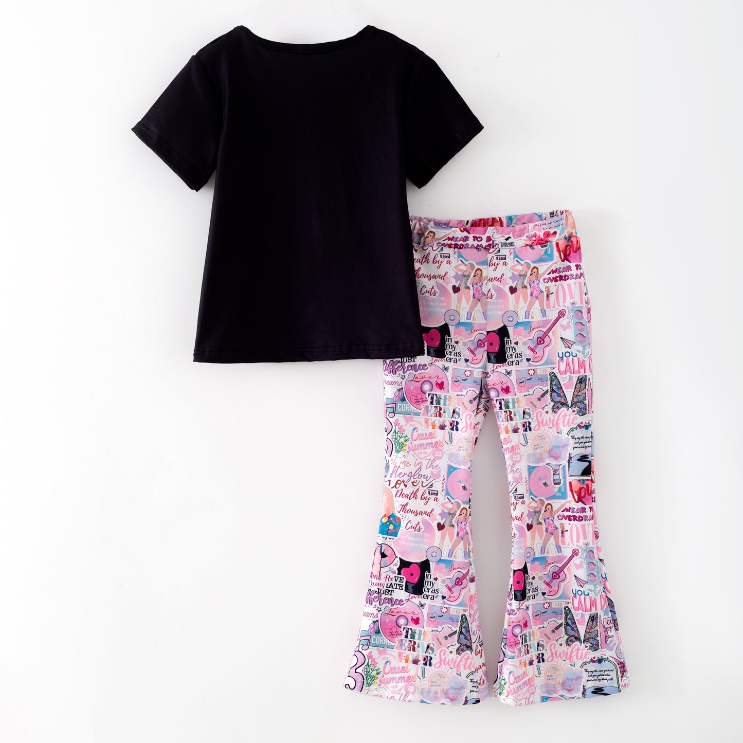 Girls Fall Taylor Swift Black Pink Bow Bell Pant Set