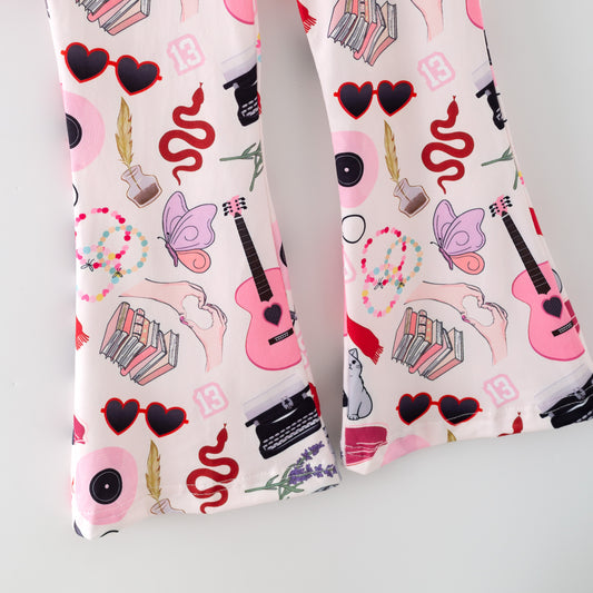 Girls Fall Winter Taylor Swift Pink Long Sleeves Pant Set