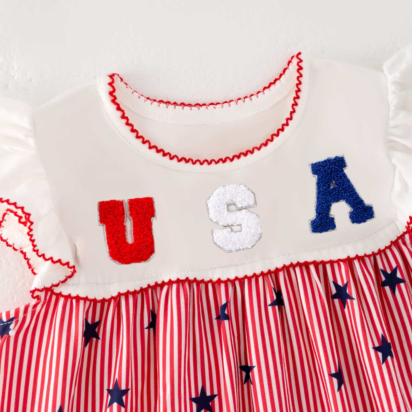 Girls July 4th Patriotic USA Chenille Applique Dress