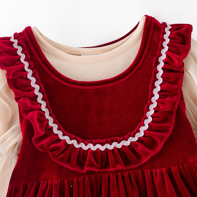 Christmas Velvet Dress & Romper Set with Embroidery – Reindeer, Tree & Santa