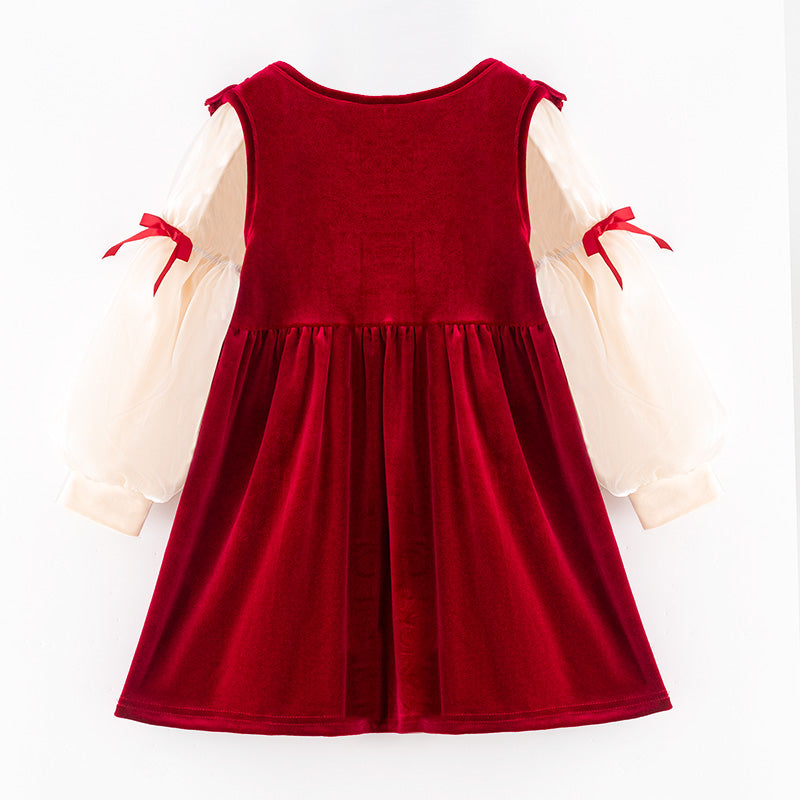 Christmas Velvet Dress & Romper Set with Embroidery – Reindeer, Tree & Santa