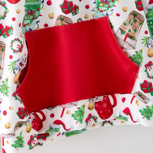 Girls Christmas Grinch Print Soft Pocket Milk Silk Hoodies