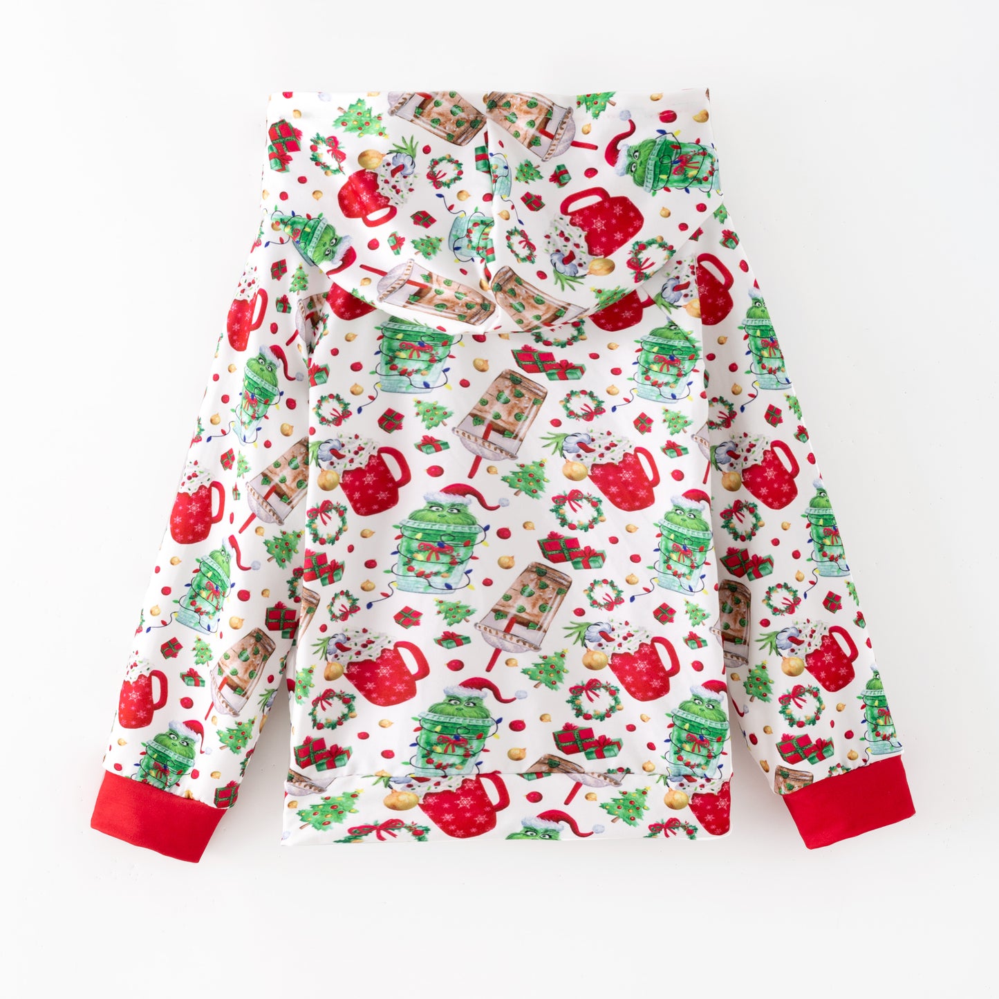 Girls Christmas Grinch Print Soft Pocket Milk Silk Hoodies