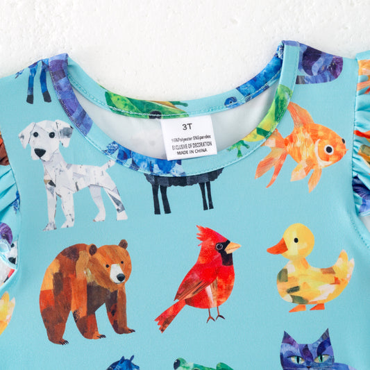 Girls Summer Animals Print Milk Silk Dress