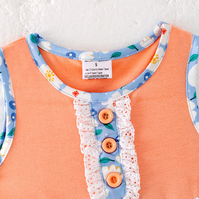 Toddler Girls Summer Floral Coral Ruffled Short Set
