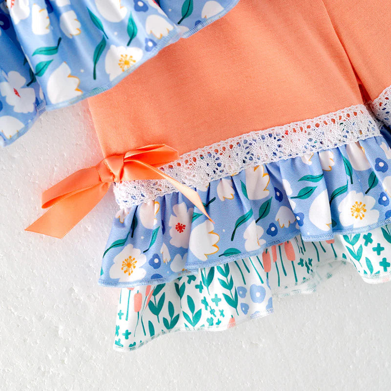 Toddler Girls Summer Floral Coral Ruffled Short Set