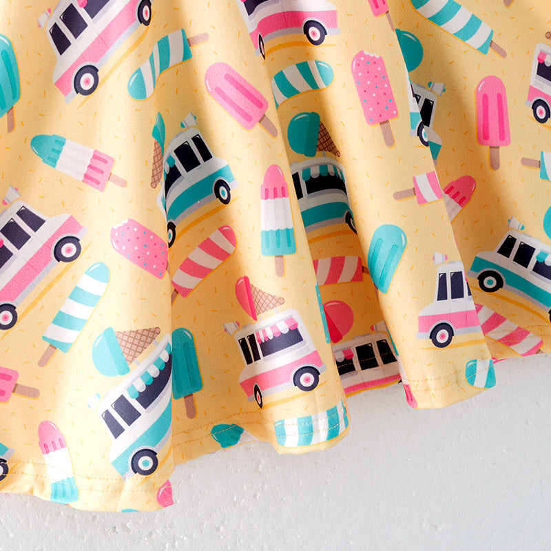 Summer Girls Bus Popsicle Print Milk Silk Dress