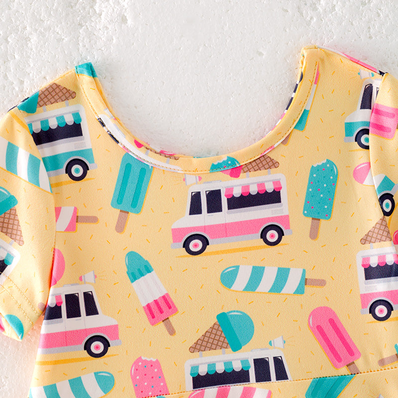 Summer Girls Bus Popsicle Print Milk Silk Dress