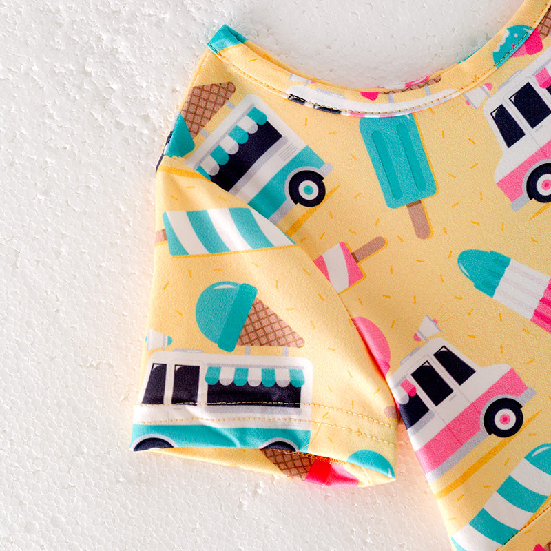 Summer Girls Bus Popsicle Print Milk Silk Dress