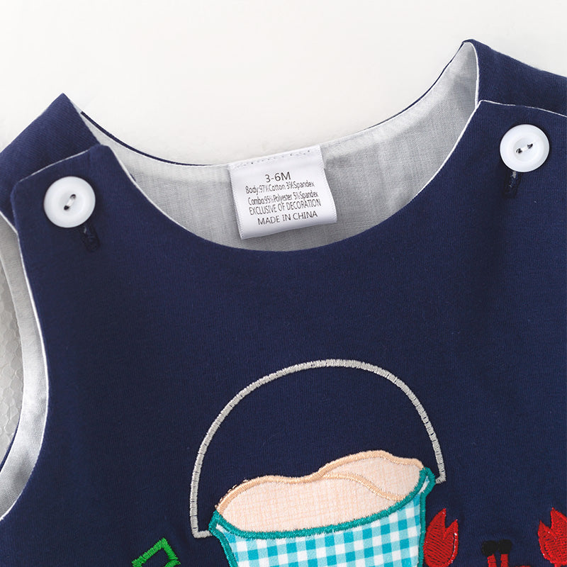 Baby Boy Summer Beach Sea Themed Navy Cotton Romper
