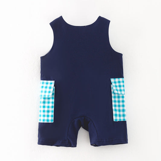 Baby Boy Summer Beach Sea Themed Navy Cotton Romper